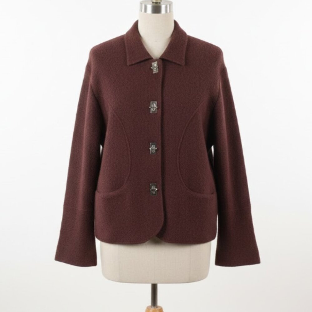 Vintage Lisa International 100% Boiled Wool Sweater Jacket Classic Warm Layer XL